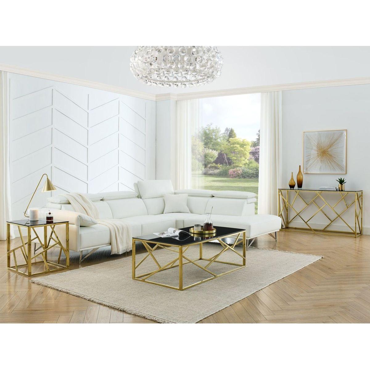 Modern Rectangular Coffee Accent Table with Black Tempered Glass Top and Stainless Steel Frame for Living Room Bedroom - Gold - Streamdale Furniture