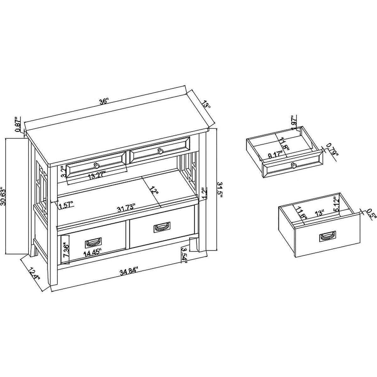 36" Farmhouse Pine Wood Console Table Entry Sofa Table with 4 Drawers & 1 Storage Shelf for Entryway Living Room Bedroom Hallway Kitchen (Brown)