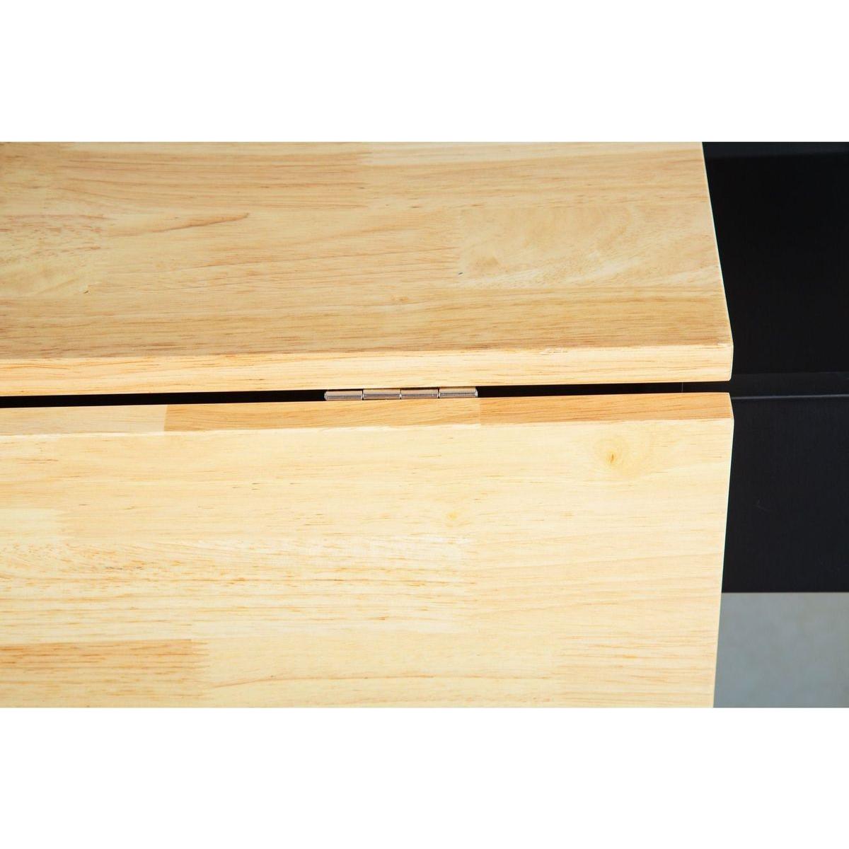 Kitchen Island & Kitchen Cart, Mobile Kitchen Island with Extensible Rubber Wood Table Top, adjustable Shelf Inside Cabinet, 3 Big Drawers, with Spice Rack, Towel Rack, Black-Beech .