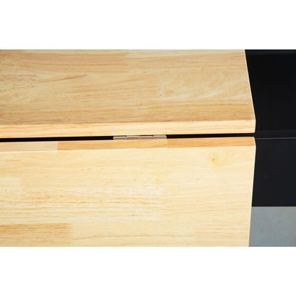 Kitchen Island & Kitchen Cart, Mobile Kitchen Island with Extensible Rubber Wood Table Top, adjustable Shelf Inside Cabinet, 3 Big Drawers, with Spice Rack, Towel Rack, Black-Beech .