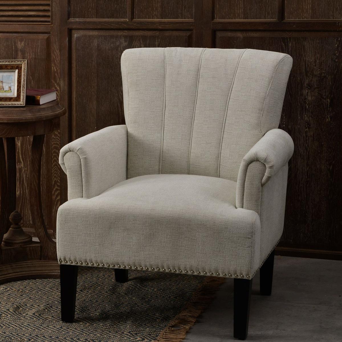 Accent Rivet Tufted Polyester Armchair, Cream