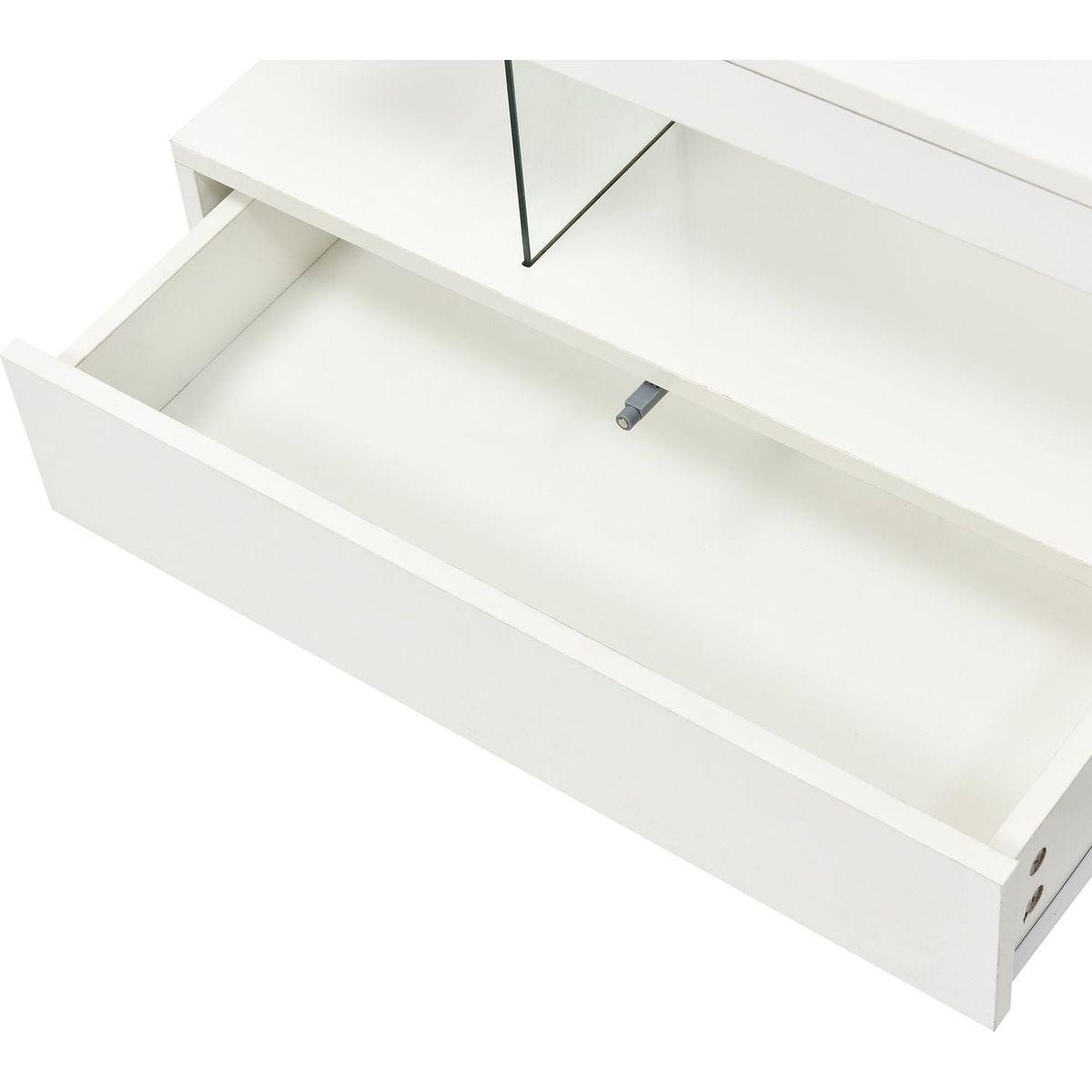 LED Coffee Table with Storage, Modern Center Table with 2 Drawers and Display Shelves, Accent Furniture with LED Lights for Living Room,White