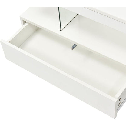 LED Coffee Table with Storage, Modern Center Table with 2 Drawers and Display Shelves, Accent Furniture with LED Lights for Living Room,White