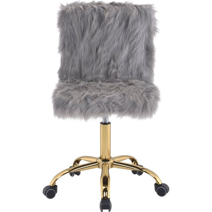 Arundell Office Chair in Gray Faux Fur & Gold Finish