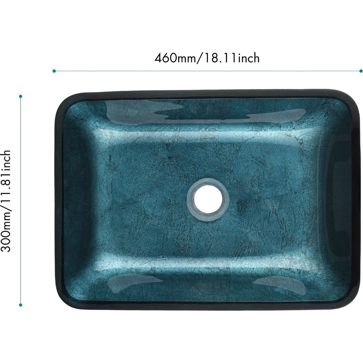 18.125" L -13.0" W -12.0" H Handmade Countertop Glass Rectangular Vessel Bathroom Sink Set in Blue Glass with Matte Black Single-Handle Single Hole Faucet and Pop Up Drain