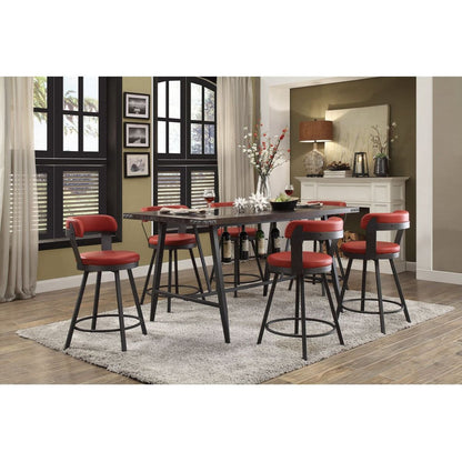 Metal Base 24-inch Counter Height Chairs Set of 2pc Red Seat 360-degree Swivel Faux Leather Upholstered Dining Room Furniture