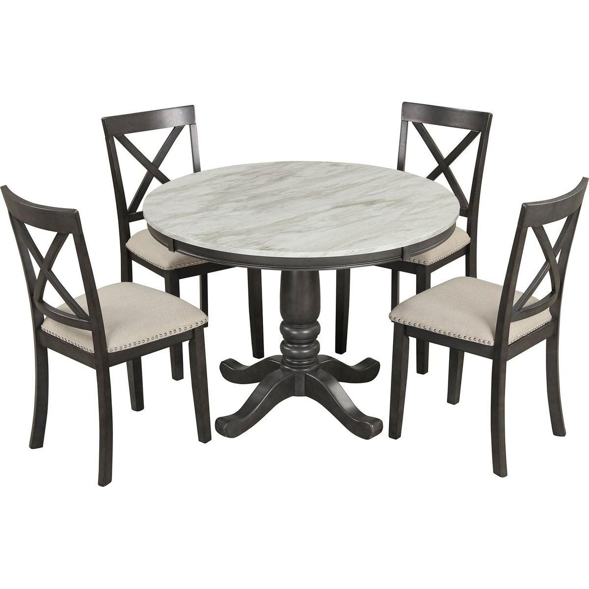 5 Pieces Dining Table and Chairs Set for 4 Persons, Kitchen Room Solid Wood Table with 4 Chairs