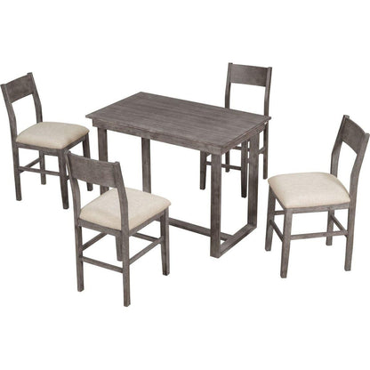 Farmhouse Counter Height 5-Piece Dining Table Set with 1 Rectangular Dining Table and 4 Dining Chairs for Small Places,Gray