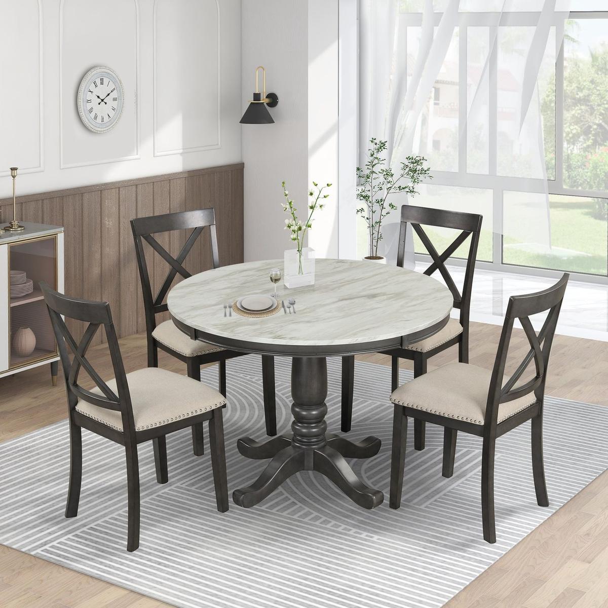 5 Pieces Dining Table and Chairs Set for 4 Persons, Kitchen Room Solid Wood Table with 4 Chairs