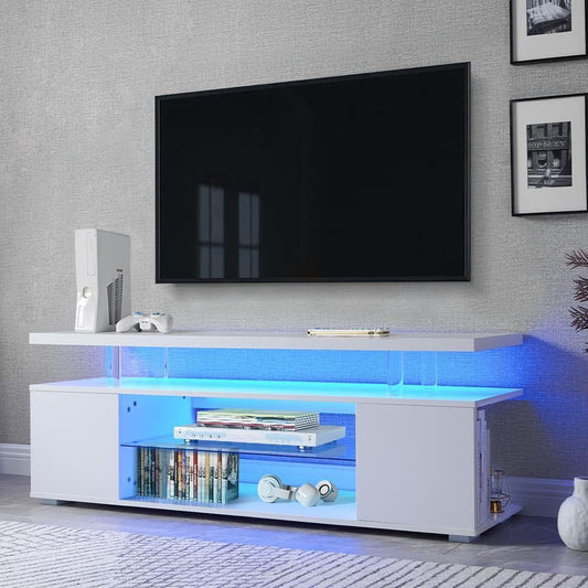 TV Stand for 65 Inch TV LED Gaming Entertainment Center Media Storage Console Table with Large Sliding Drawer & Side Cabinet for Living Room(White)