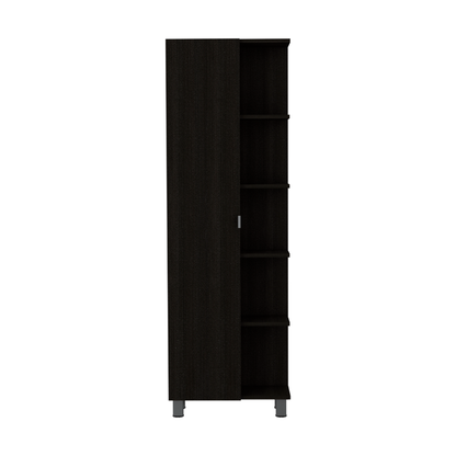 Urano Mirror Linen Cabinet, Four Interior Shelves, Five External Shelves -Black