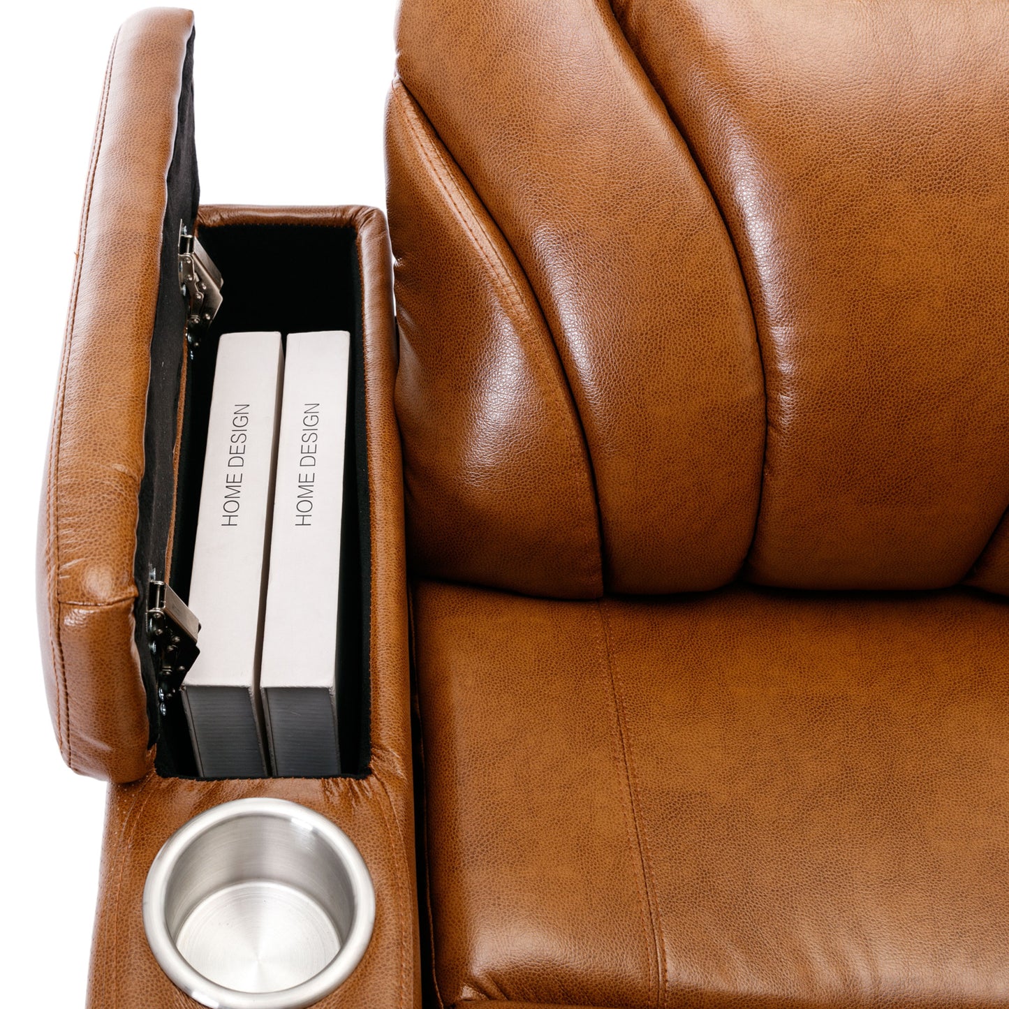 Power Motion Recliner with USB Charging Port and Hidden Arm Storage, Home Theater Seating with Convenient Cup Holder Design, and stereo(Light Brown)