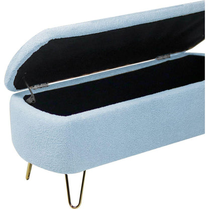 Blue Storage Ottoman Bench for End of Bed Gold Legs, Modern Grey Faux Fur Entryway Bench Upholstered Padded with Storage for Living Room Bedroom
