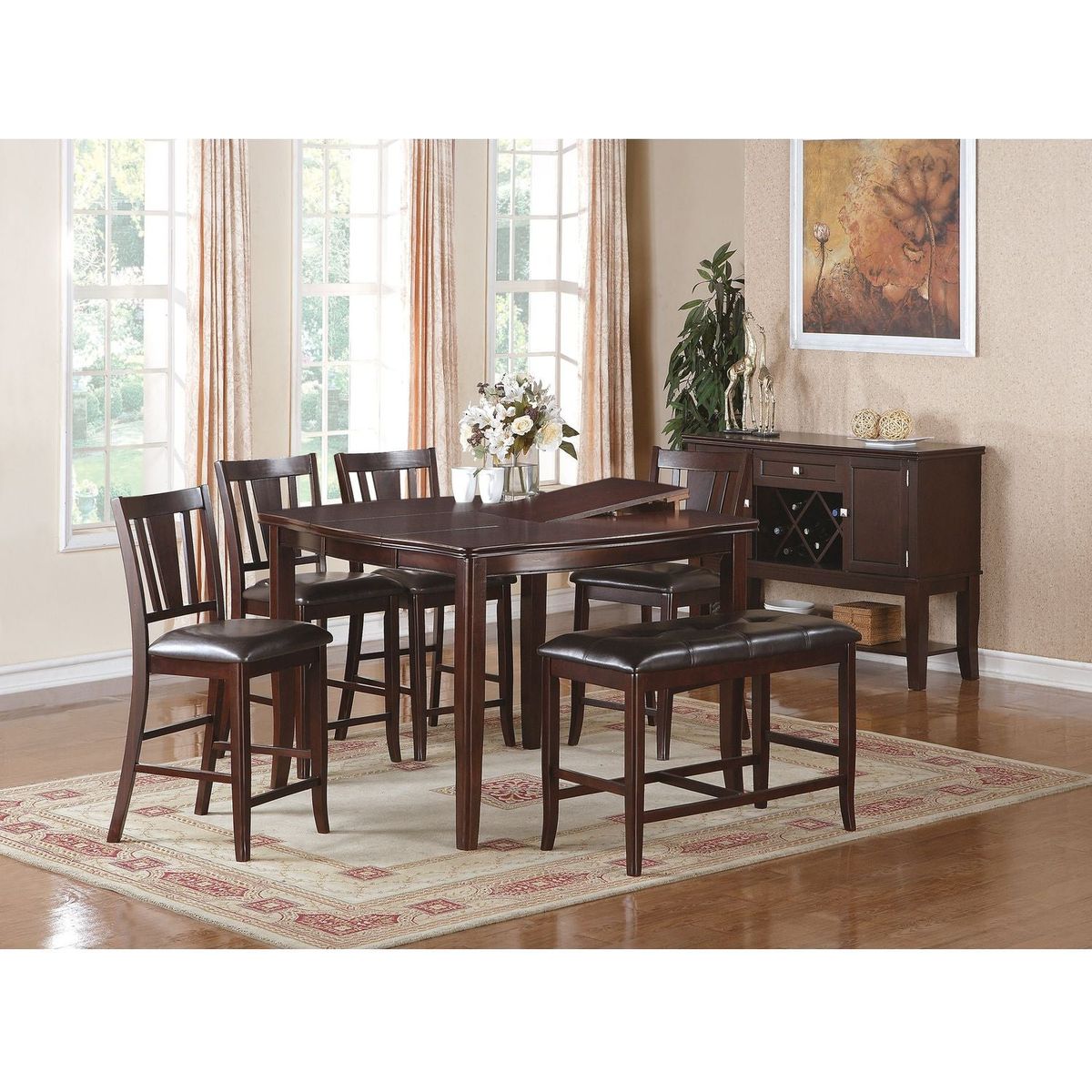 Darrell Upholstered Counter Height Chairs in Dark Brown Finish, Set of 2