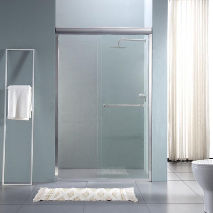 Shower Door 48" W x 76" H Semi-Frameless Bypass Sliding Shower Enclosure, Brushed Nickel