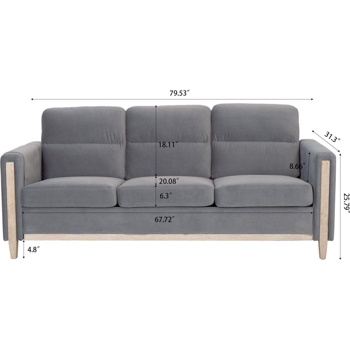 Comfortable Solid Wood Three-Seater Sofa - Soft Cushions, Durable and Long-lasting, 79.5" Sofa Couch for Living Room