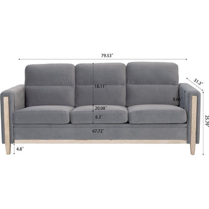 Comfortable Solid Wood Three-Seater Sofa - Soft Cushions, Durable and Long-lasting, 79.5" Sofa Couch for Living Room