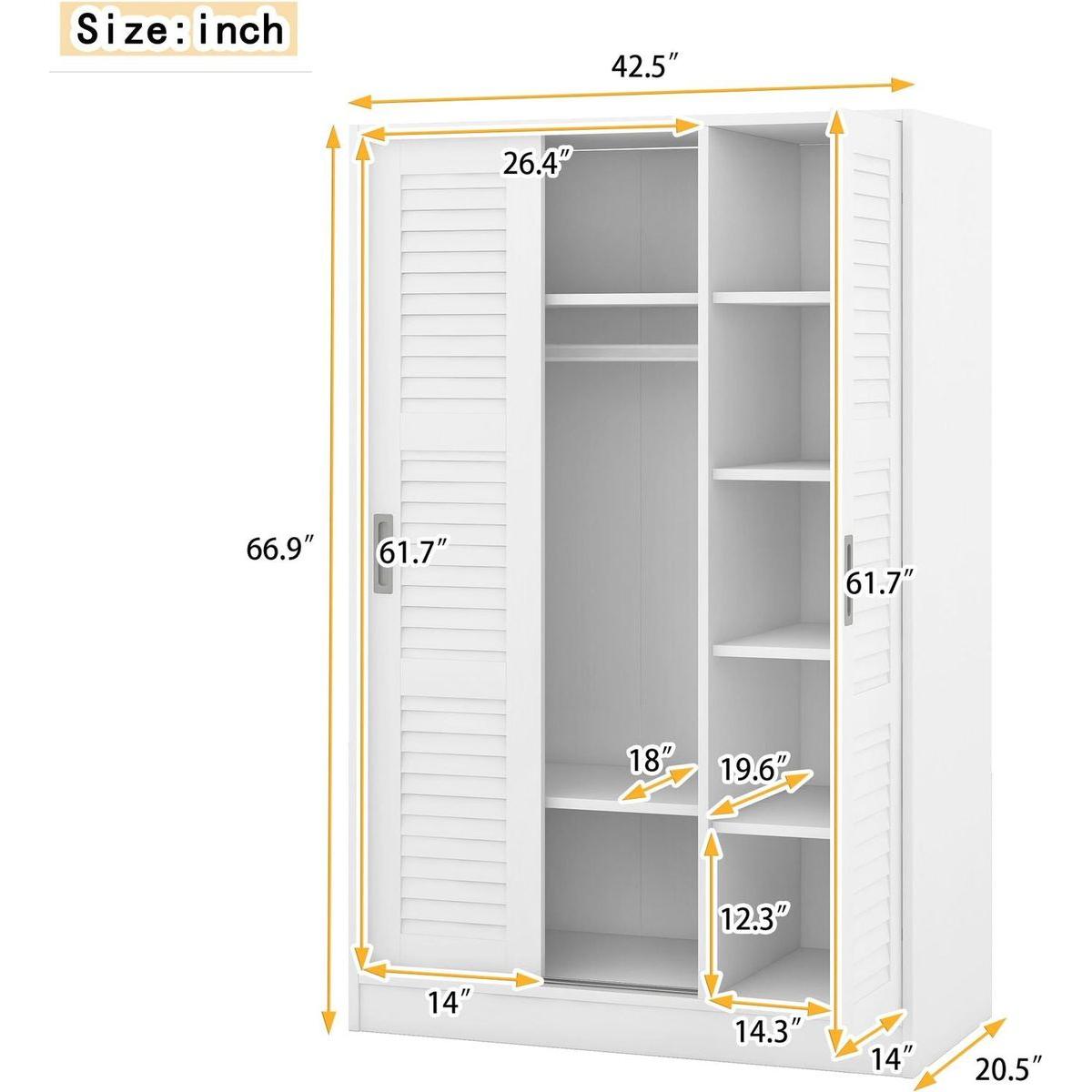 3-Door Shutter Wardrobe with shelves, White
