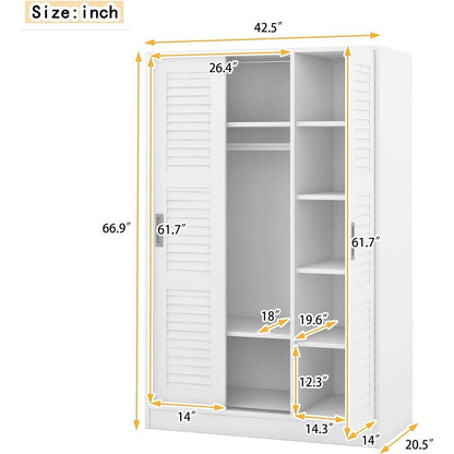 3-Door Shutter Wardrobe with shelves, White