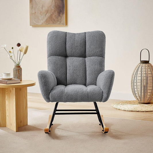 grey teddy fabric rocking chair