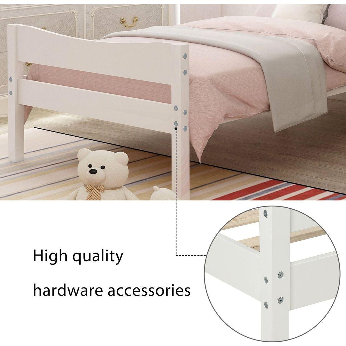 Twin Size Wood Platform Bed with Headboard and Wooden Slat Support (White)