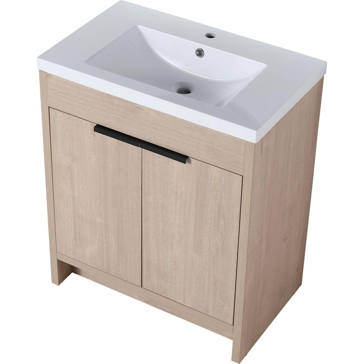 30 Inch Freestanding Bathroom Vanity with White Resin Sink & 2 Soft-Close Cabinet Doors (BVB02430PLO-GRB3040)