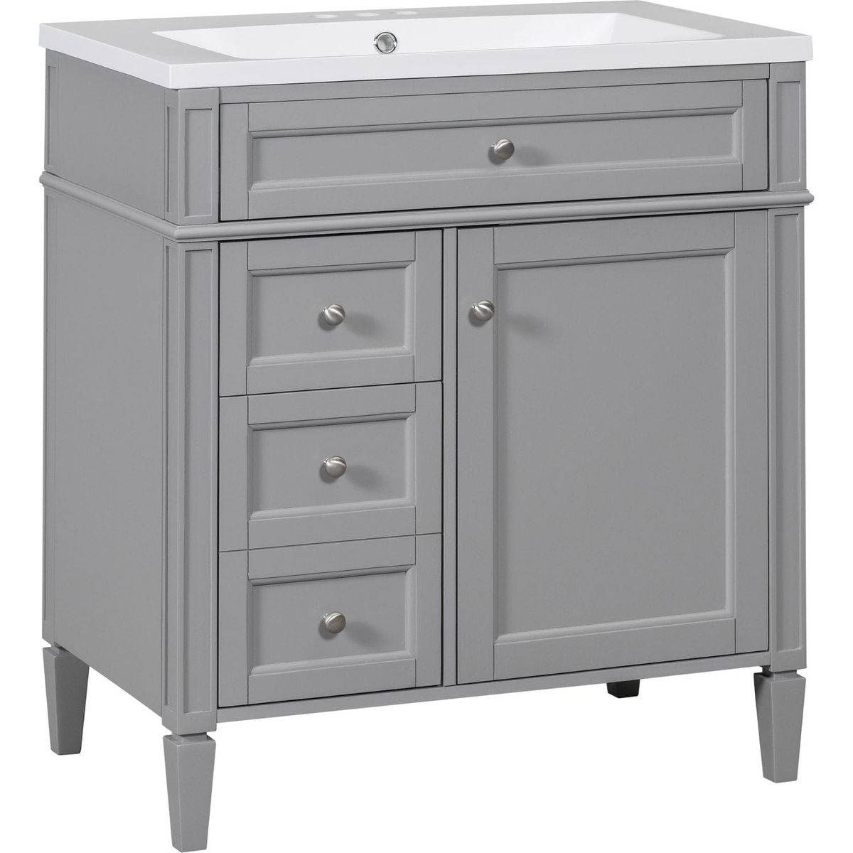 30" Bathroom Vanity with Top Sink, Modern Bathroom Storage Cabinet with 2 Drawers and a Tip-out Drawer, Single Sink Bathroom Vanity