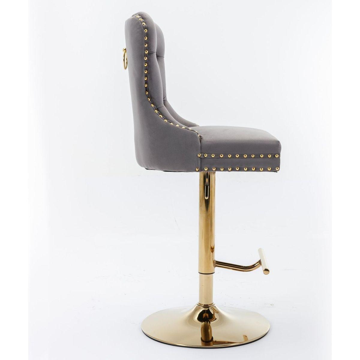 Thick Golden Swivel Velvet Barstools Adjusatble Seat Height from 25-33 Inch, Modern Upholstered Bar Stools with Backs Comfortable Tufted for Home Pub and Kitchen Island (Gray, Set of 2)