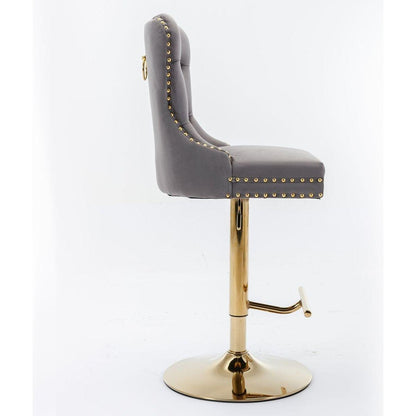 Thick Golden Swivel Velvet Barstools Adjusatble Seat Height from 25-33 Inch, Modern Upholstered Bar Stools with Backs Comfortable Tufted for Home Pub and Kitchen Island (Gray, Set of 2)