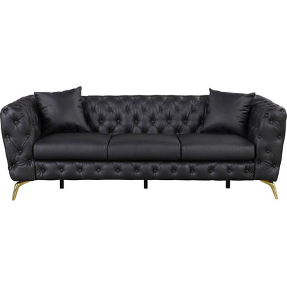 Modern 3-Piece Sofa Sets with Sturdy Metal Legs, Button Tufted Back, PU Upholstered Couches Sets Including Three Seat Sofa, Loveseat and Single Chair for Living Room Furniture Set, Black