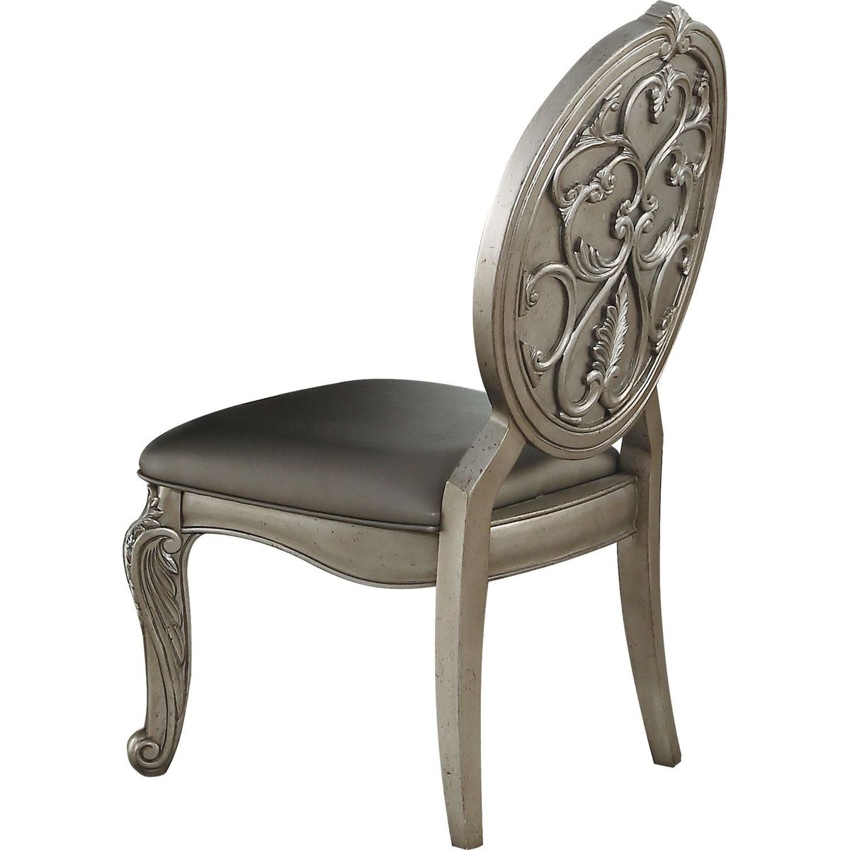 Northville Side Chair (Set-2) in PU & Antique Silver