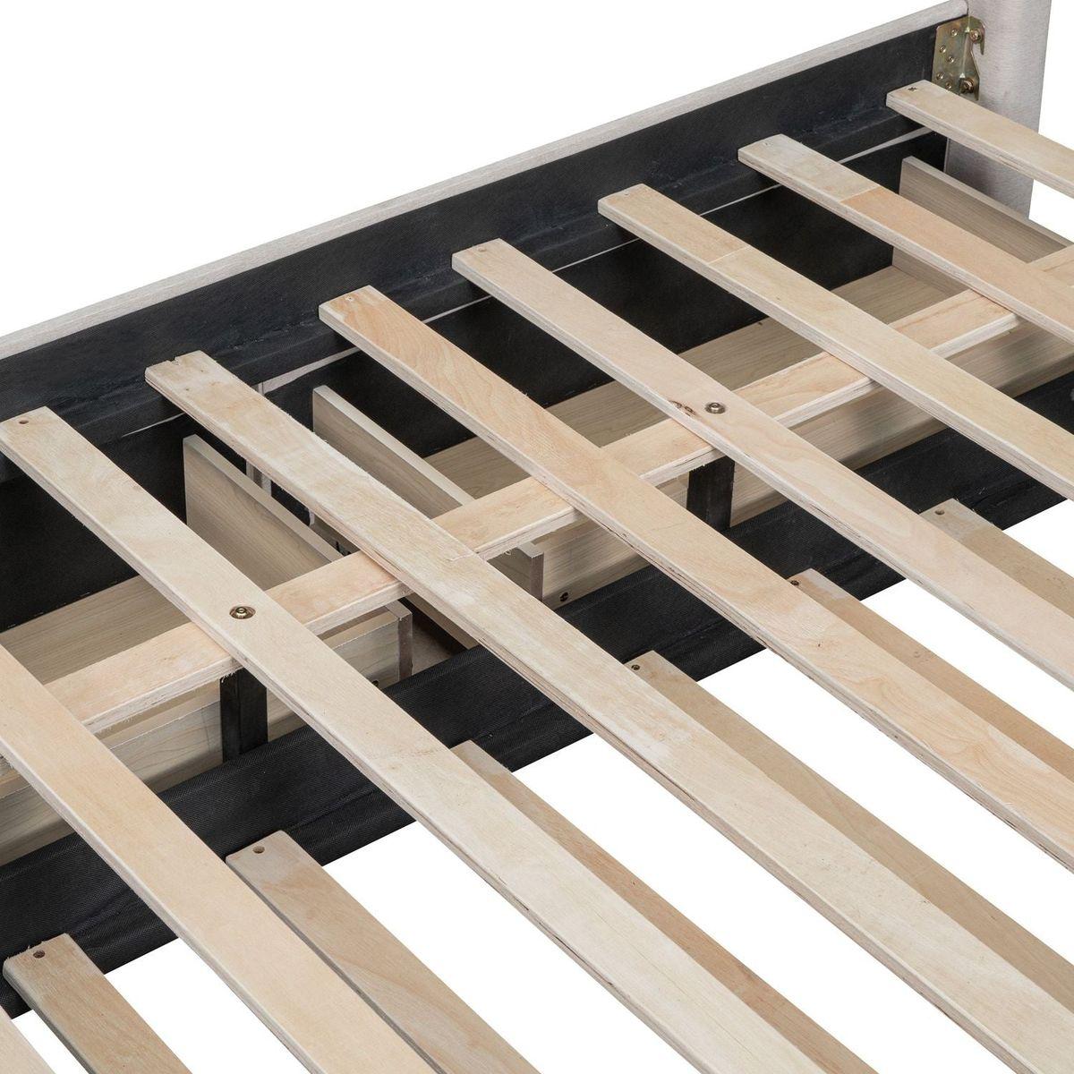 Full Size Upholstered Platform Bed with 2 Drawers and 1 Twin Size Trundle, Classic Headboard Design, Beige