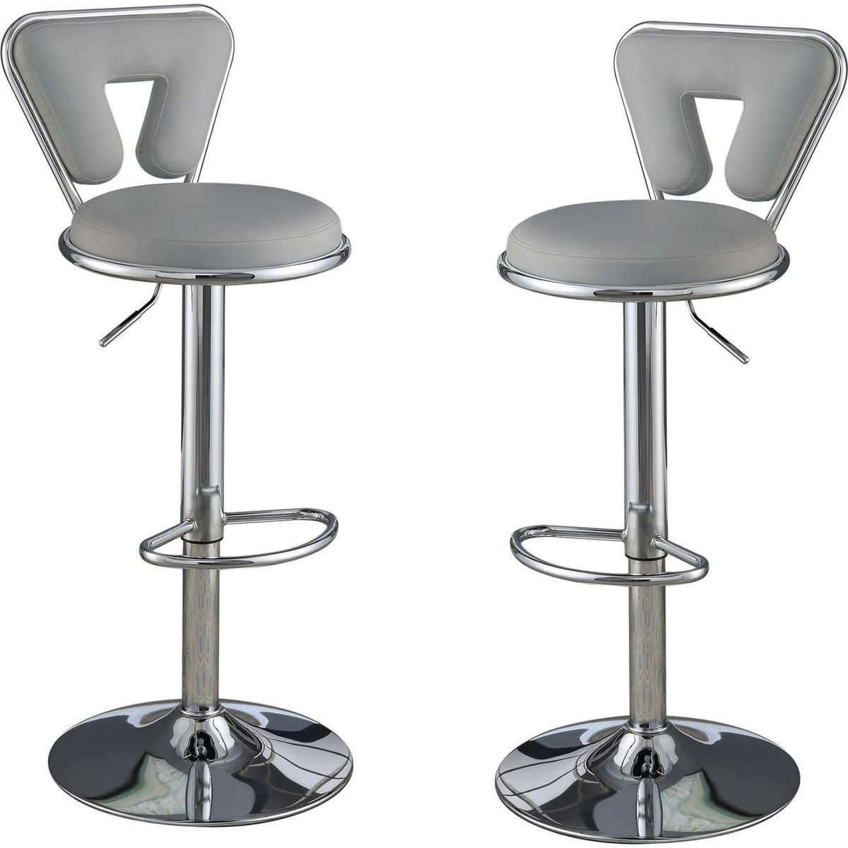 Adjustable Bar stool Gas lift Chair Gray Faux Leather Chrome Base metal frame Modern Stylish Set of 2 Chairs