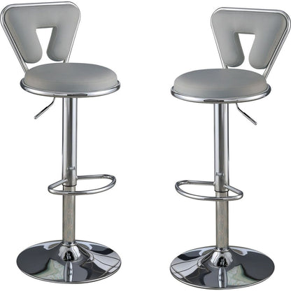 Adjustable Bar stool Gas lift Chair Gray Faux Leather Chrome Base metal frame Modern Stylish Set of 2 Chairs