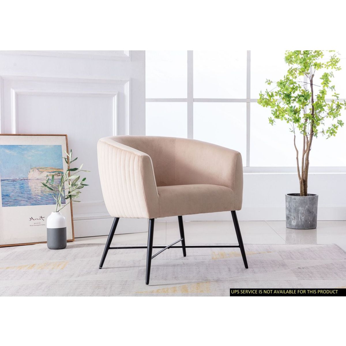 Luxurious Design 1pc Accent Chair Beige Velvet Clean Line Design Fabric Upholstered Metal Legs Stylish Living Room Furniture