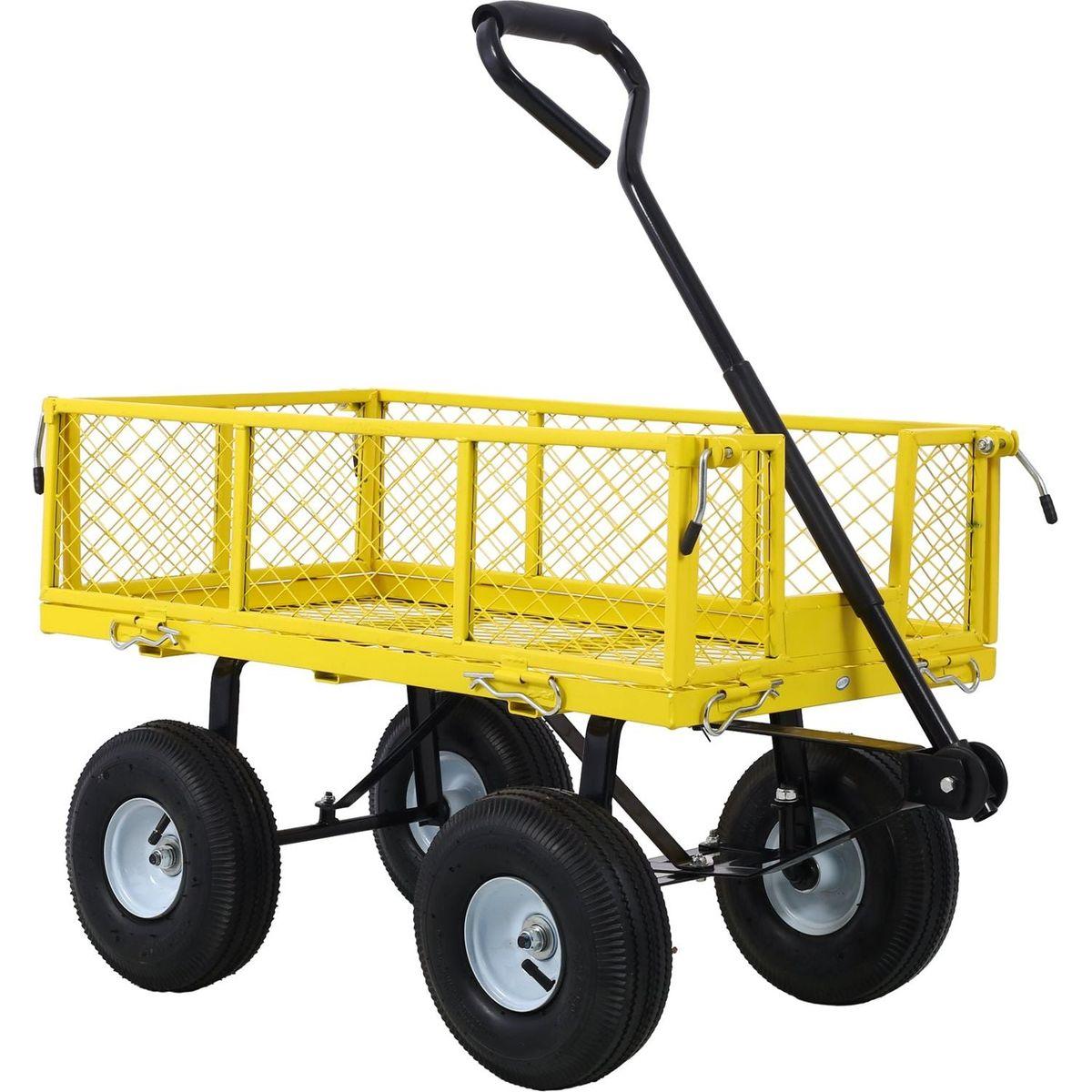 Steel Garden Cart, Steel Mesh Removable Sides, 3 cu ft, 550 lb Capacity, Yellow