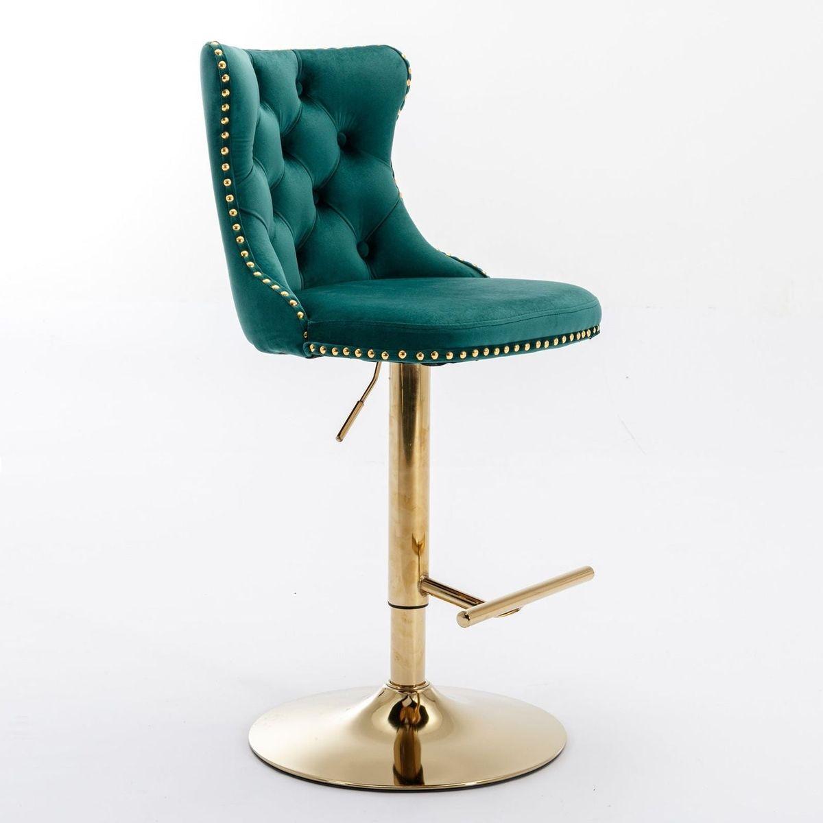 Golden Swivel Velvet Barstools Adjusatble Seat Height from 25-33 Inch, Modern Upholstered Bar Stools with Backs Comfortable Tufted for Home Pub and Kitchen IslandGreen, Set of 2)
