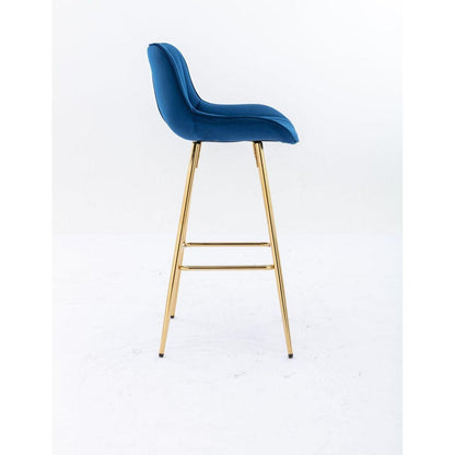26 Inch Set of 2 Bar Stools, with Steel Frame Footrest Velvet Fabric Golden Leg Simple Bar Stool, BLUE