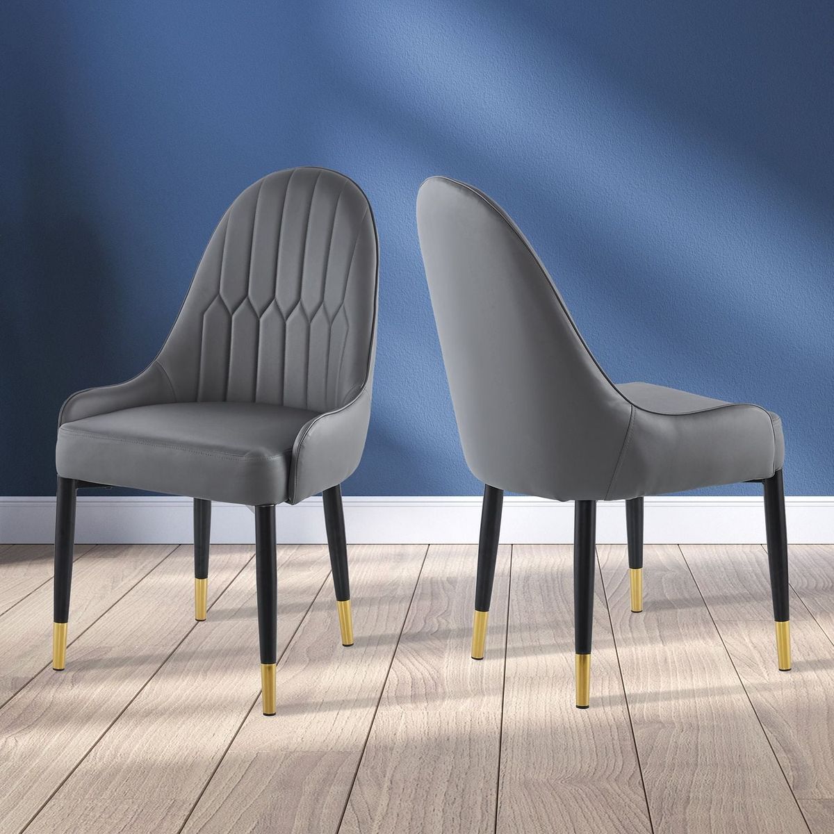 Modern Leather Dining Chair Set of 2, Upholstered Accent Dining Chair, Legs with Black Plastic Tube Plug