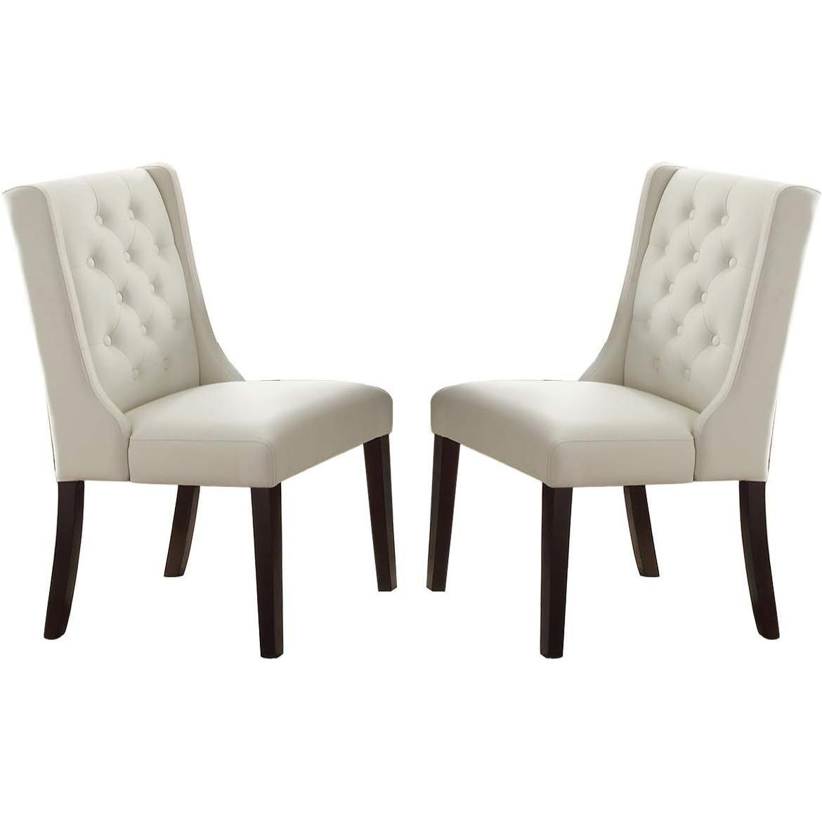 Modern Faux Leather White Tufted Set of 2 Chairs Dining Seat Chair