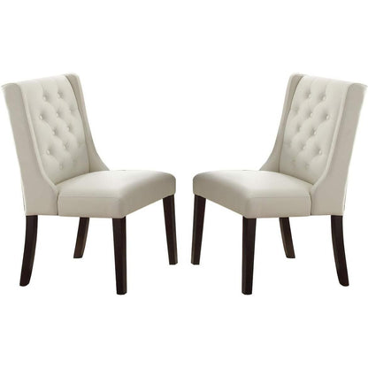 Modern Faux Leather White Tufted Set of 2 Chairs Dining Seat Chair