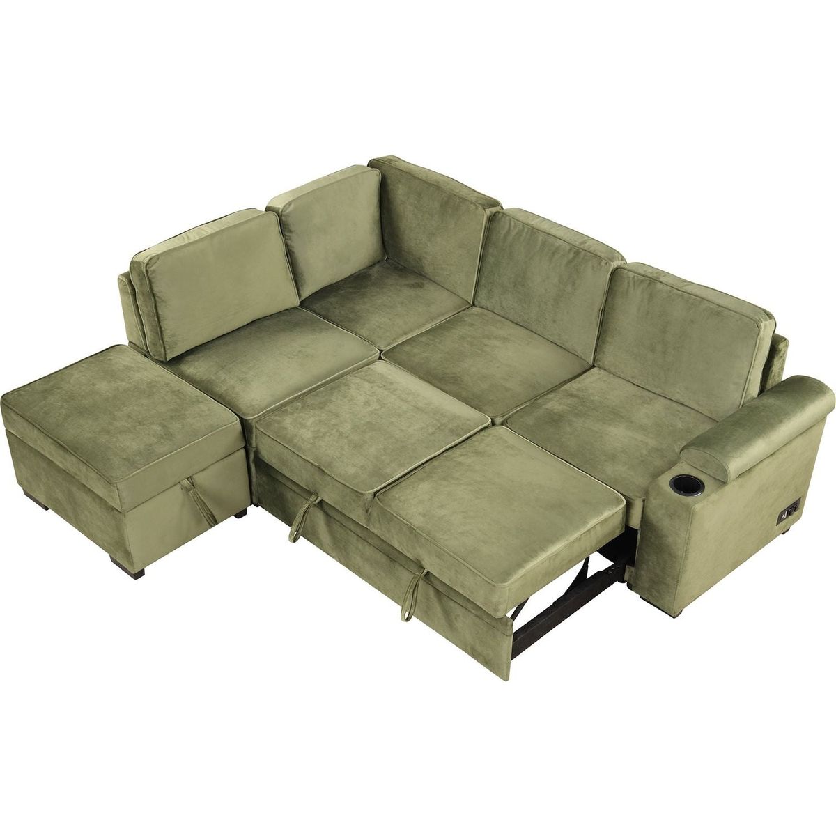 87.4" Sleeper Sofa Bed,2 in 1 Pull Out sofa bed L Shape Couch with Storage Ottoman for Living Room,Bedroom Couch and Small Apartment, Green