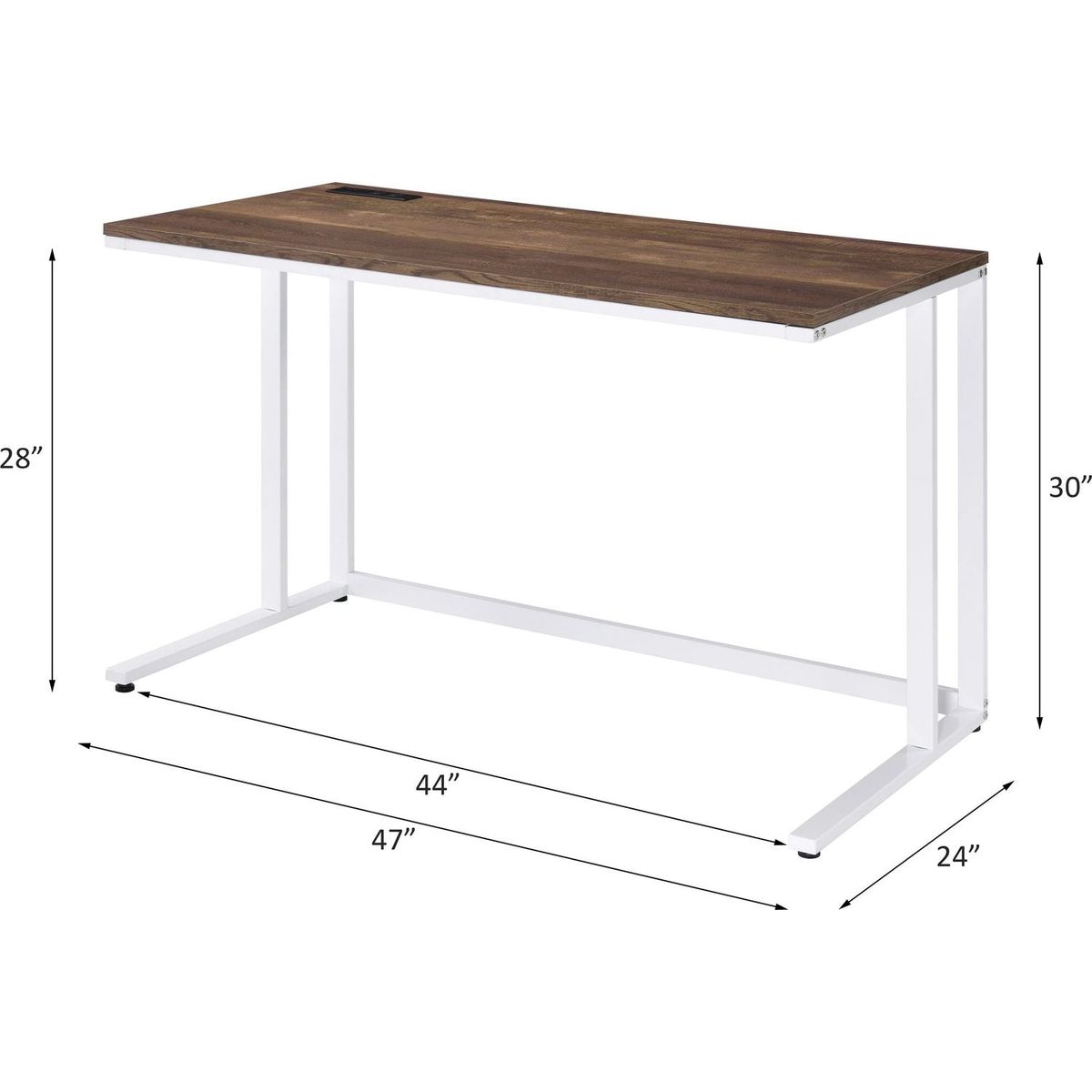 Tyrese Built-in USB Port Writing Desk, Walnut & White Finish