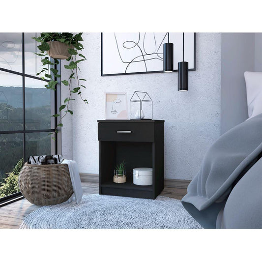 Eco Nightstand, Superior Top, One Drawer, Lower Shelf -Black