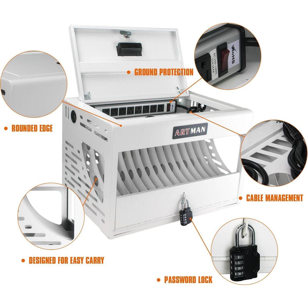 16 Bay Charging Cabinet for Laptop, Chromebook, Locking Charging Station-WHITE
