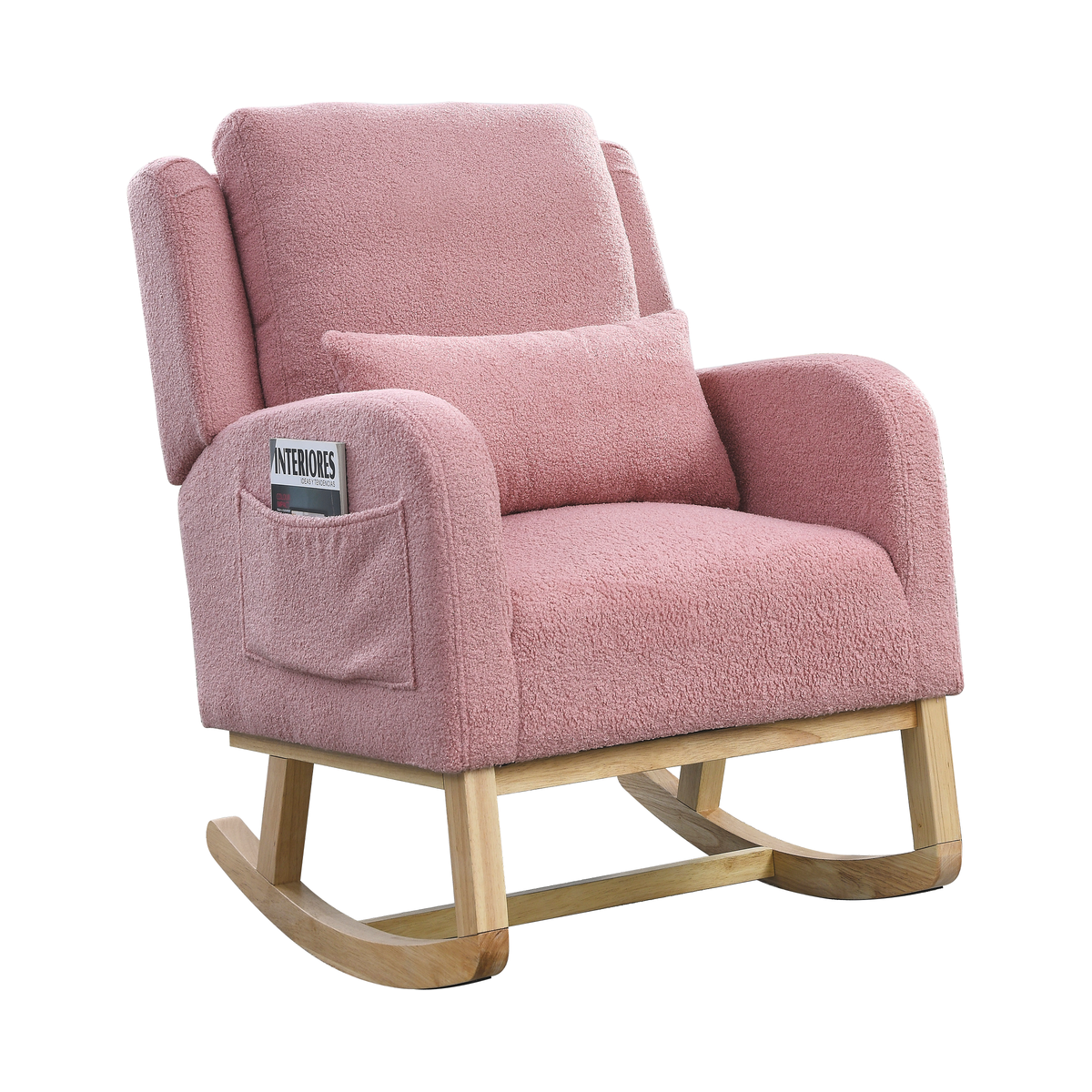 27.5" W Modern Accent High Back Living Room Casual Armchair Rocker with One Lumbar Pillow, Two Side Pockets, Teddy.