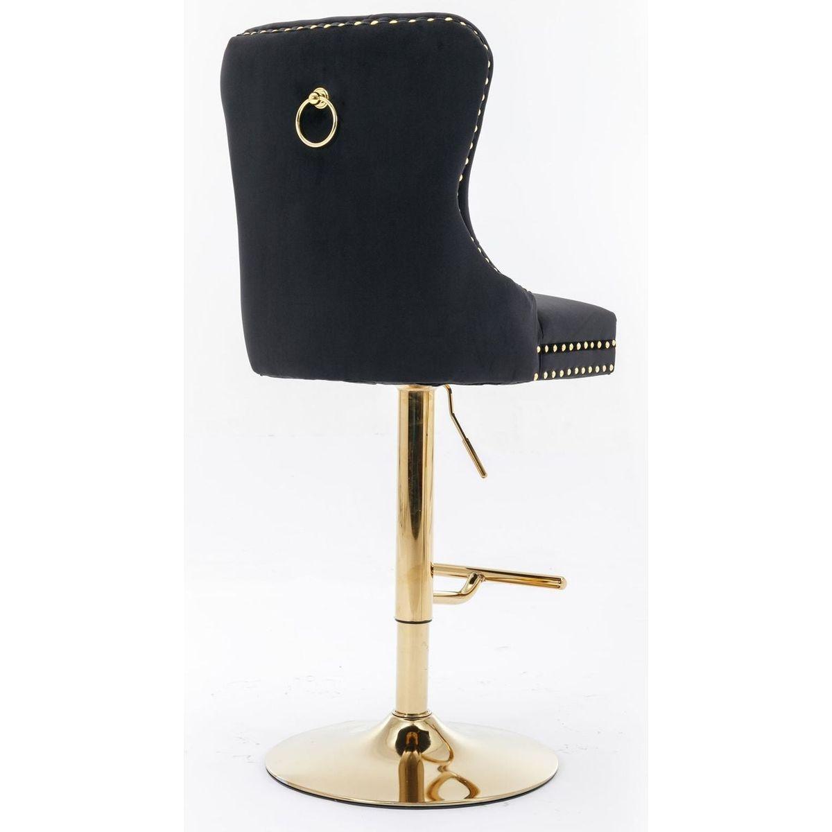 Thick Golden Swivel Velvet Barstools Adjusatble Seat Height from 27-35 Inch, Modern Upholstered Bar Stools with Backs Comfortable Tufted for Home Pub and Kitchen Island (Black, Set of 2)