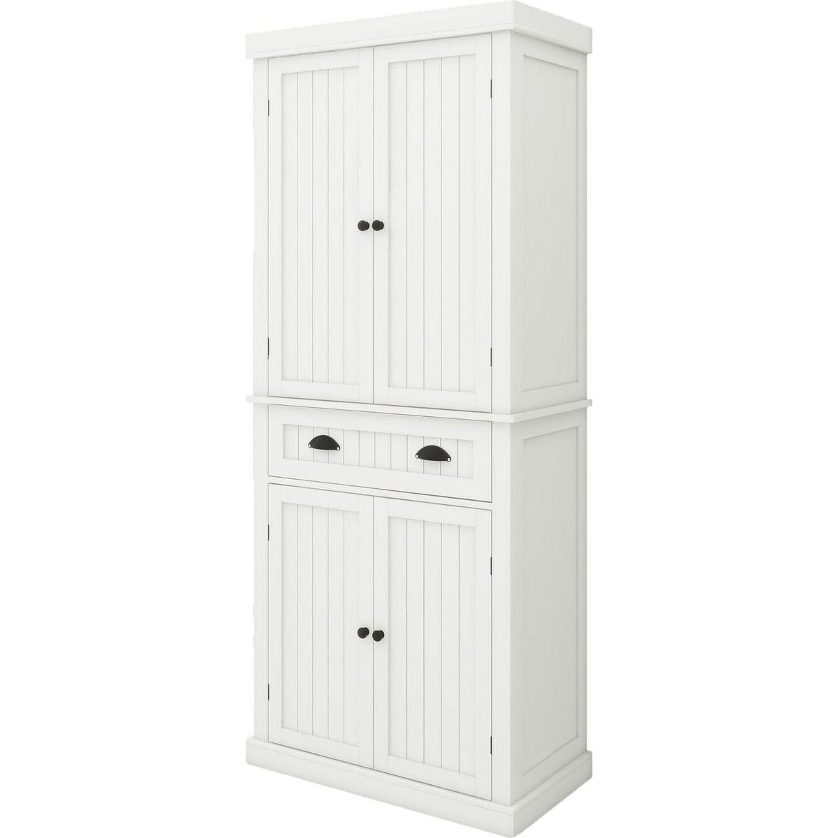 71" Kitchen Pantry Storage Cabinet, with 4 Doors, Drawer, 2 Adjustable Shelves, Freestanding Cupboard for Dining Room Living Room, Laundry-White
