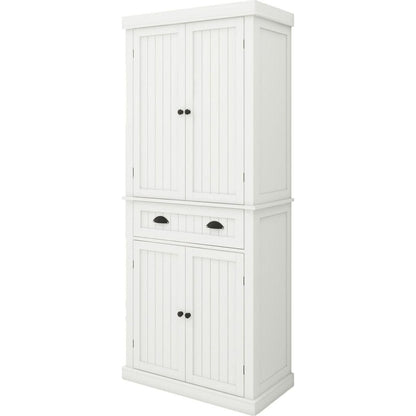 71" Kitchen Pantry Storage Cabinet, with 4 Doors, Drawer, 2 Adjustable Shelves, Freestanding Cupboard for Dining Room Living Room, Laundry-White