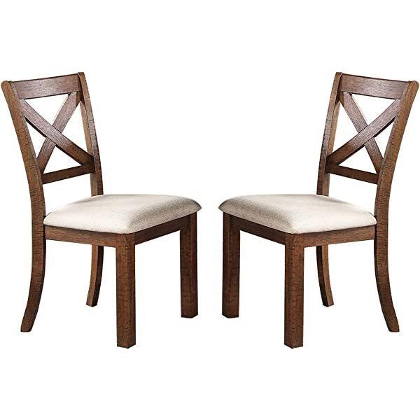 Set of 2 Side Chairs Natural Brown Finish Solid wood Contemporary Style Kitchen Dining Room Furniture Unique X- Design Chairs